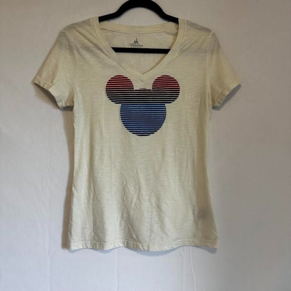 Disney Parks Velvet Ombre Mickey Image Beige T-Shirt V-Neck Women's- Size L